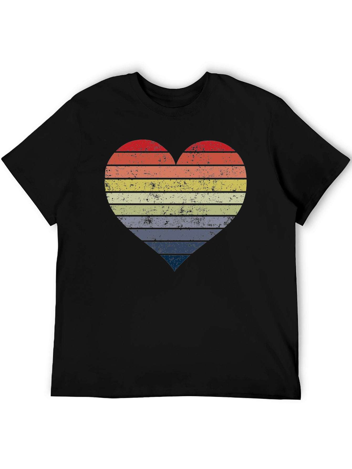 Retro Striped Heart Graphic Tee - Black