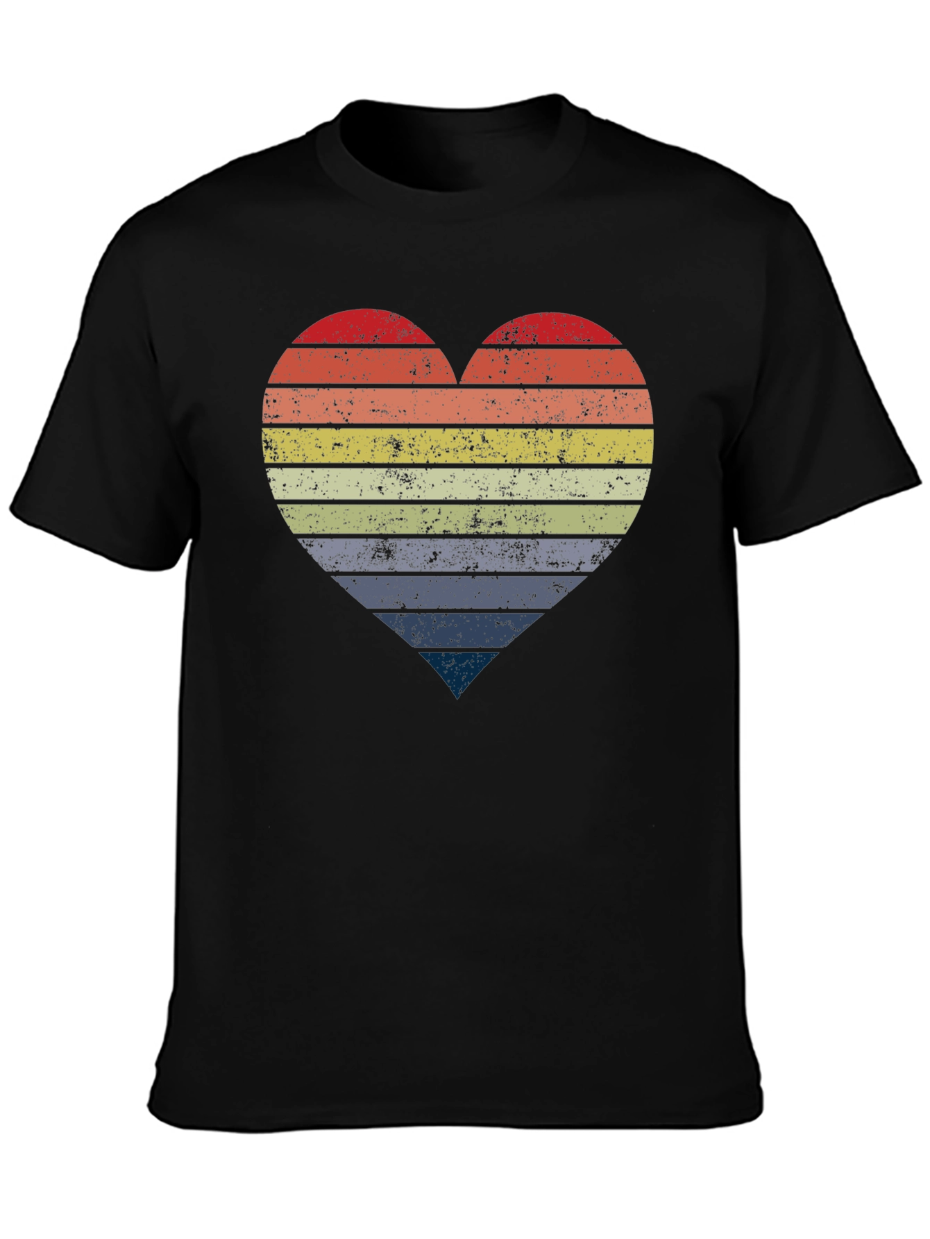 Retro Striped Heart Graphic Tee - Black
