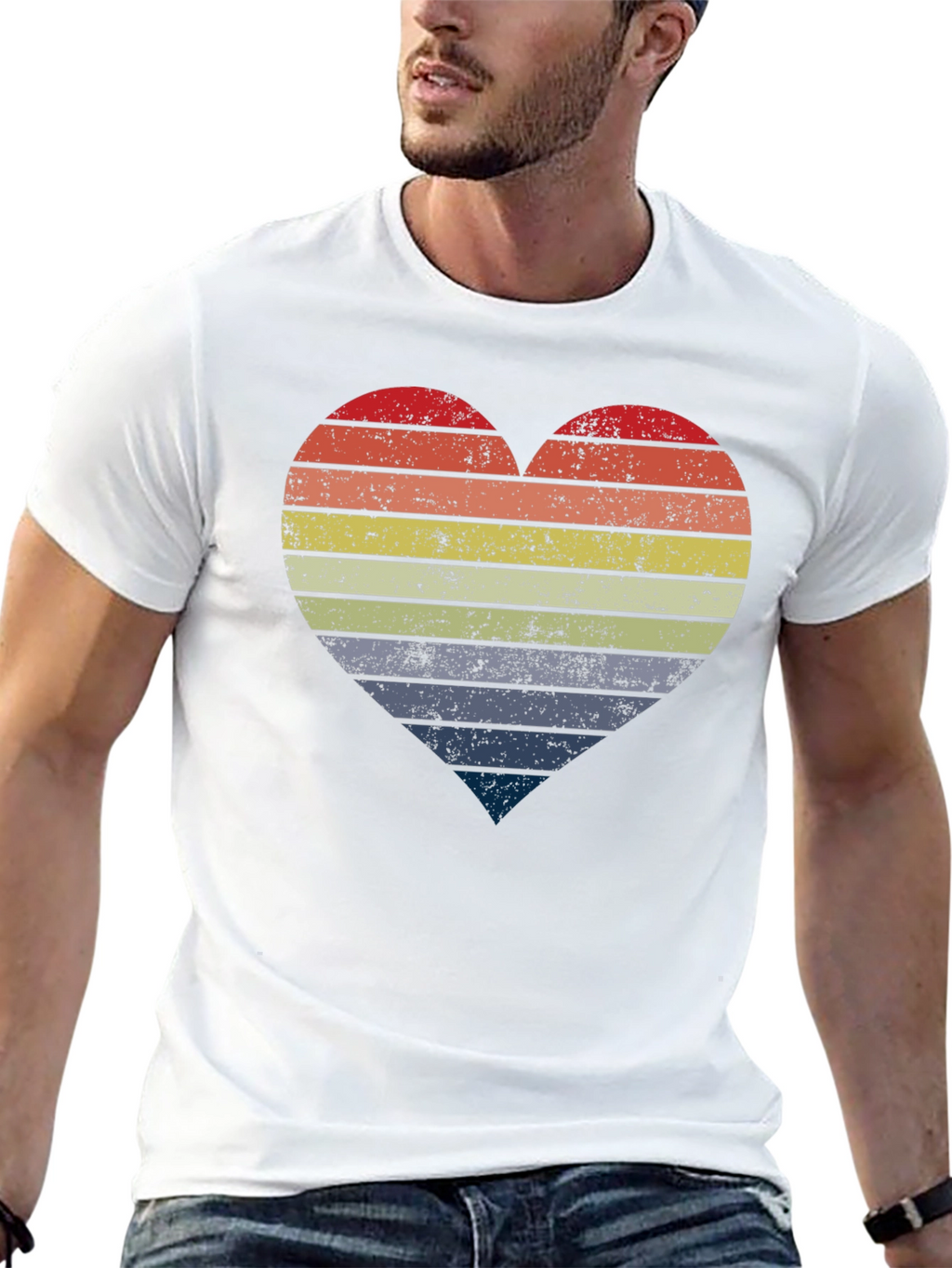 Retro Striped Heart Graphic Tee - Black