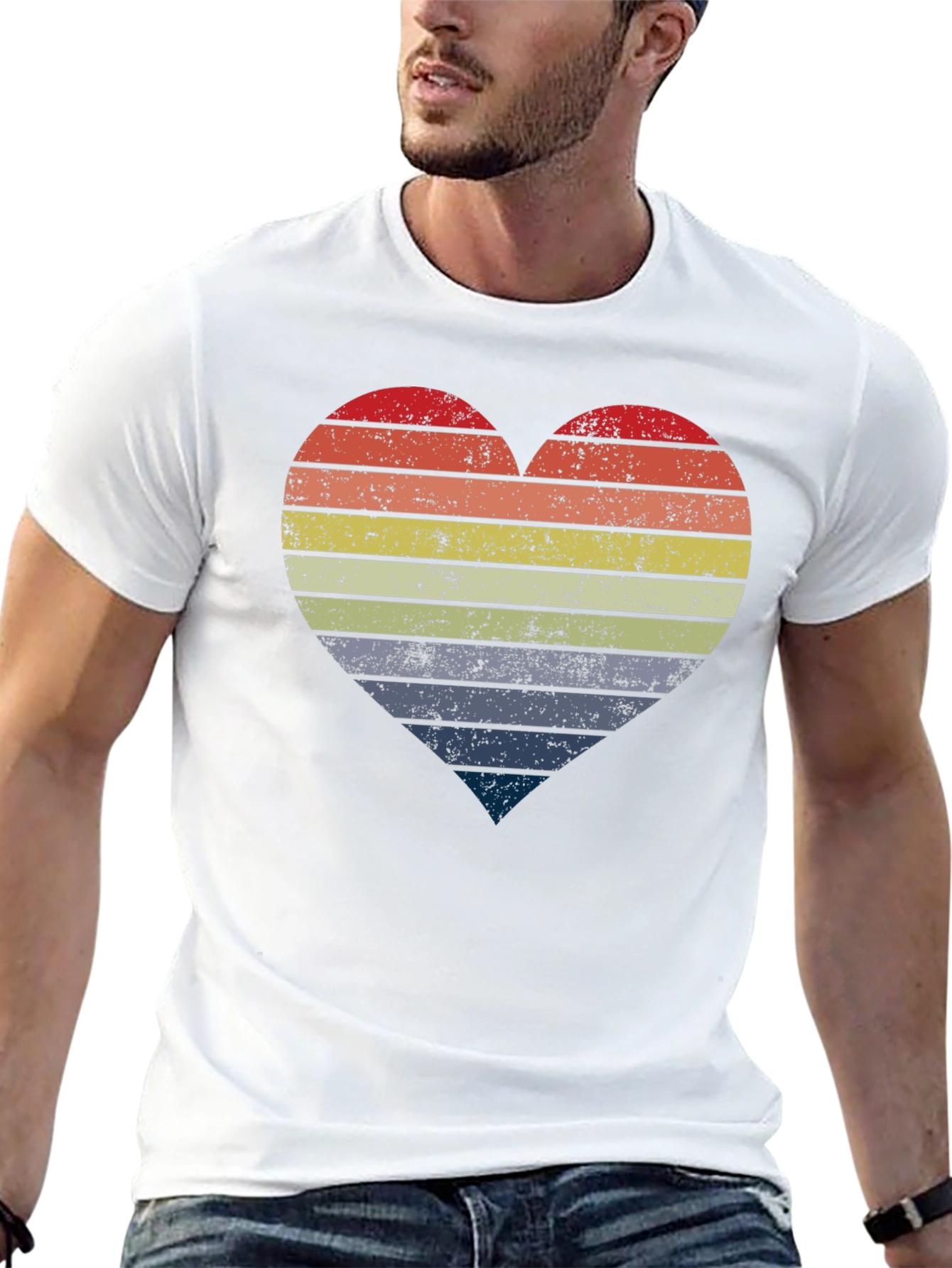 Retro Striped Heart Graphic Tee - Black
