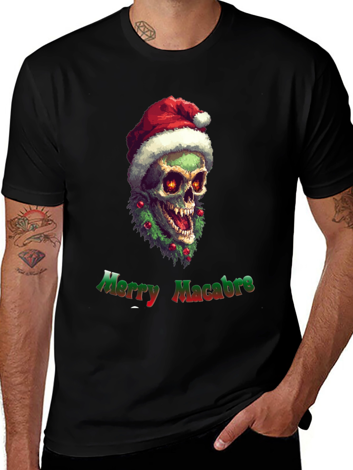 Merry Macabre T-Shirt: Zombie Santa Skull