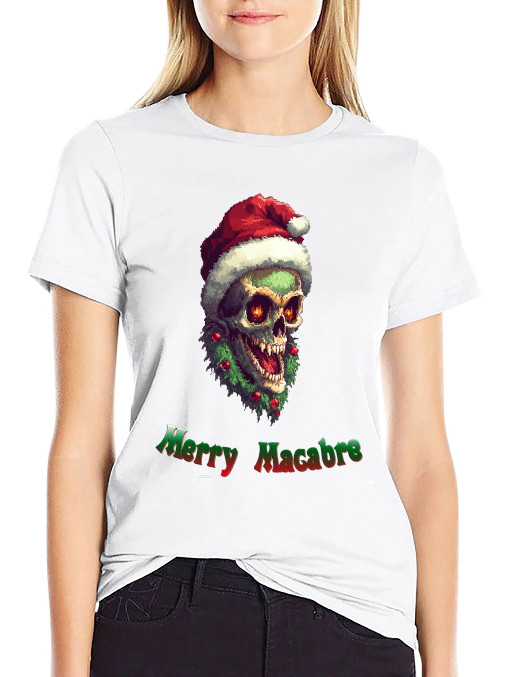 Merry Macabre T-Shirt: Zombie Santa Skull