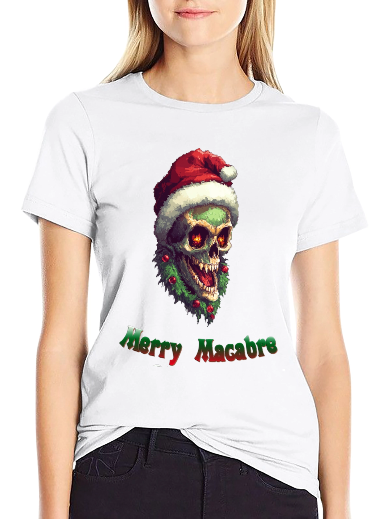 Merry Macabre T-Shirt: Zombie Santa Skull