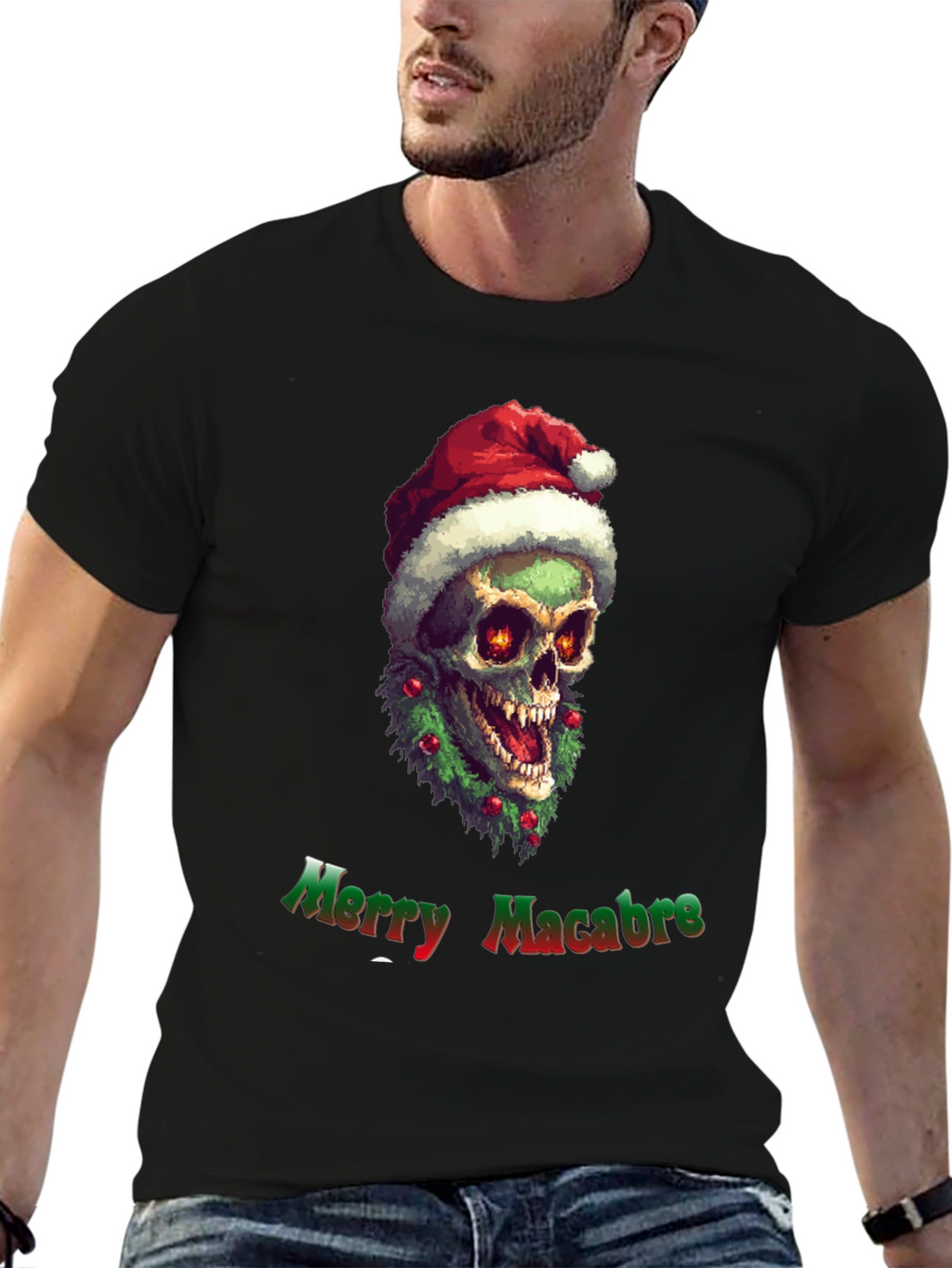 Merry Macabre T-Shirt: Zombie Santa Skull