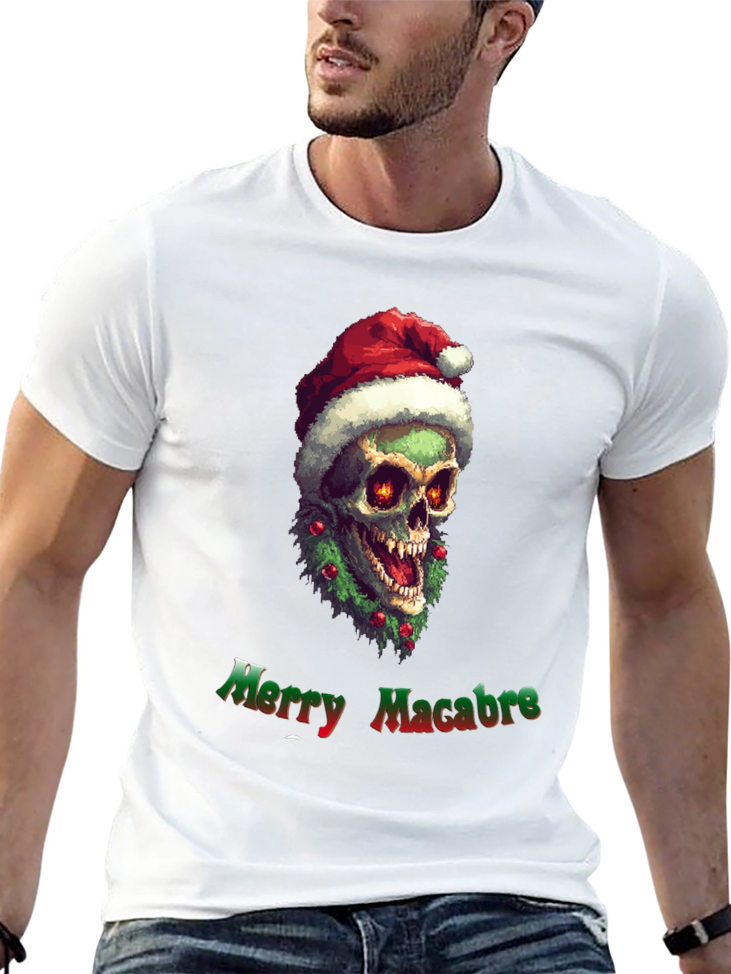 Merry Macabre T-Shirt: Zombie Santa Skull