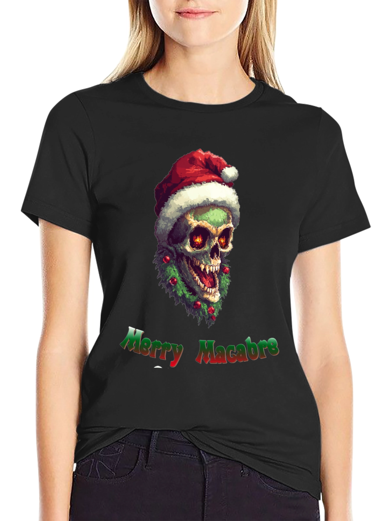 Merry Macabre T-Shirt: Zombie Santa Skull