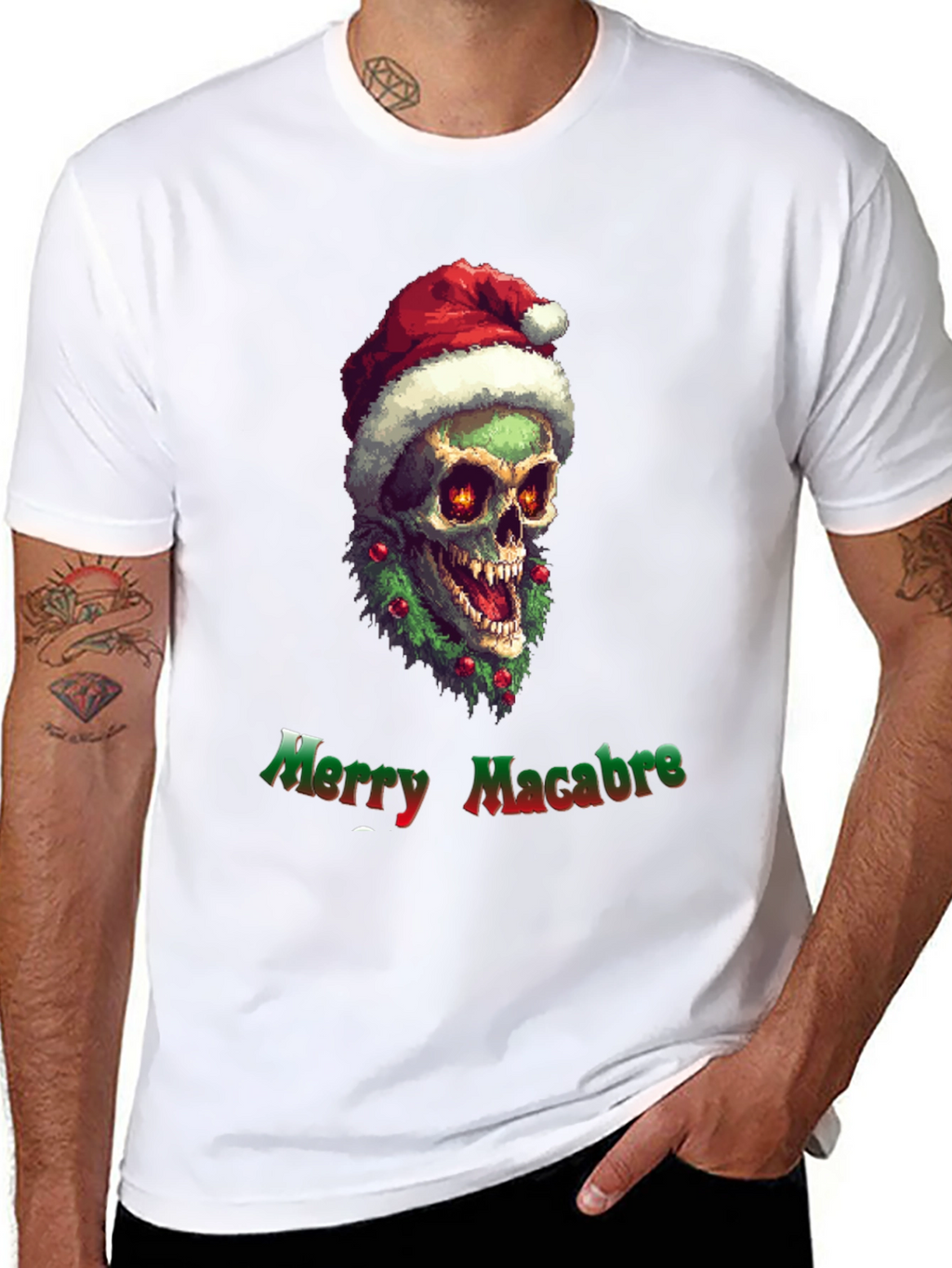 Merry Macabre T-Shirt: Zombie Santa Skull