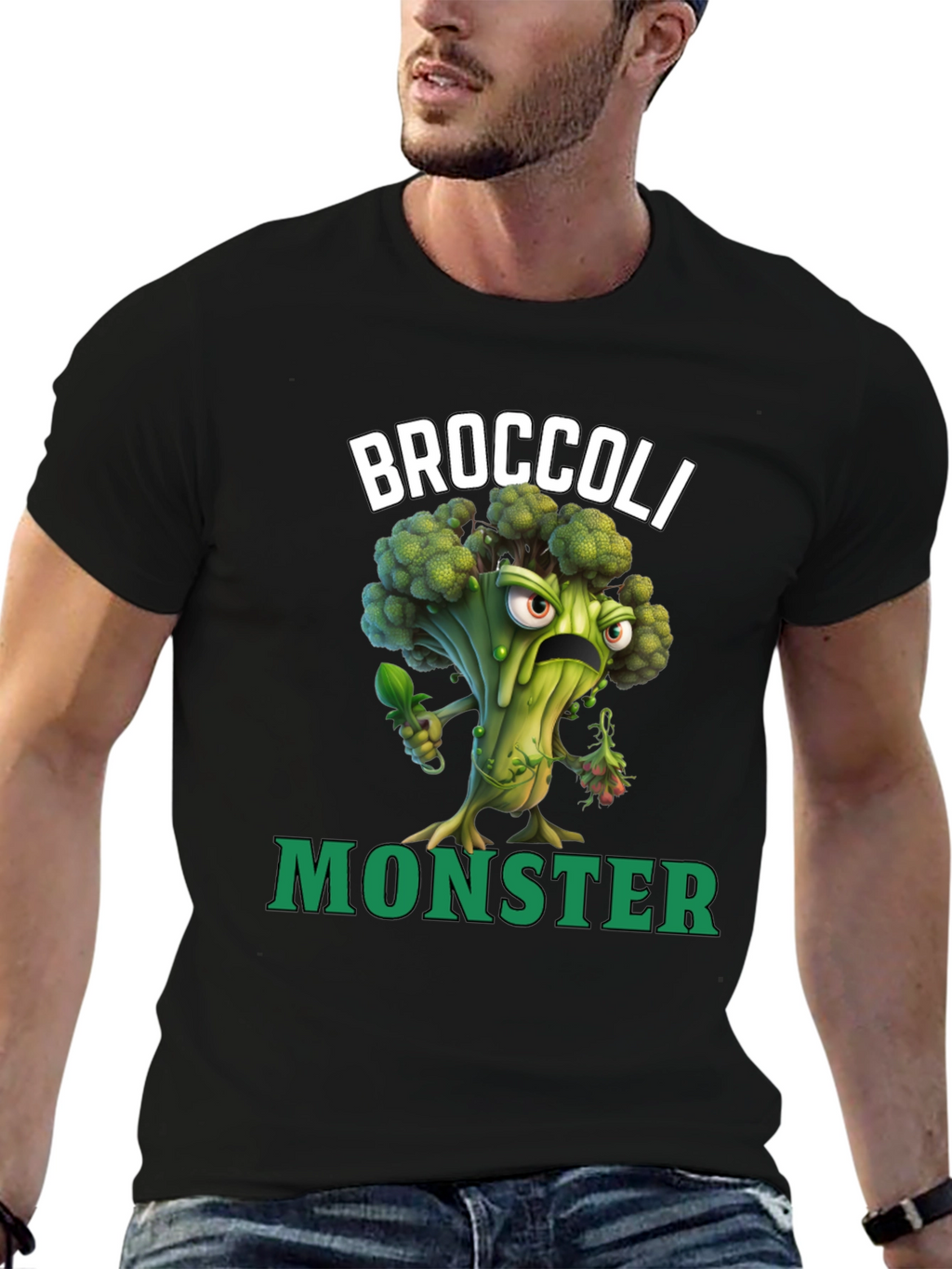 Broccoli Monster Graphic T-Shirt - Funny Vegan Tee