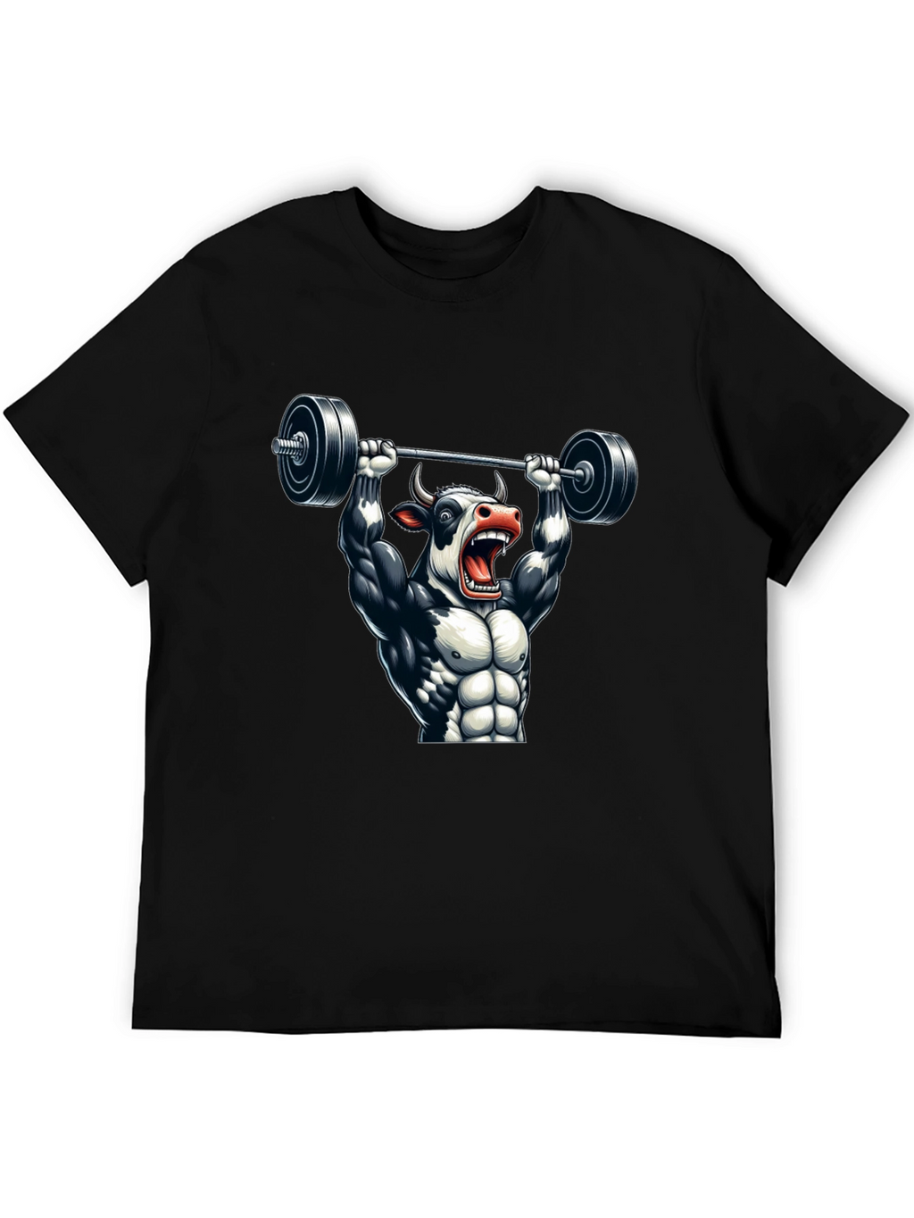 Weightlifting Cow Graphic Tee - Black