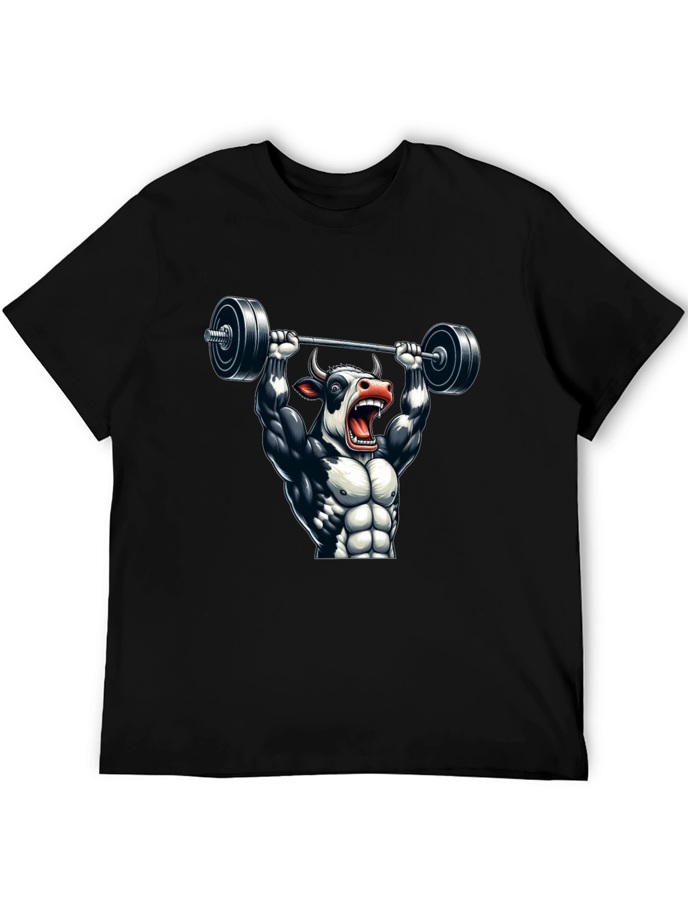 Weightlifting Cow Graphic Tee - Black
