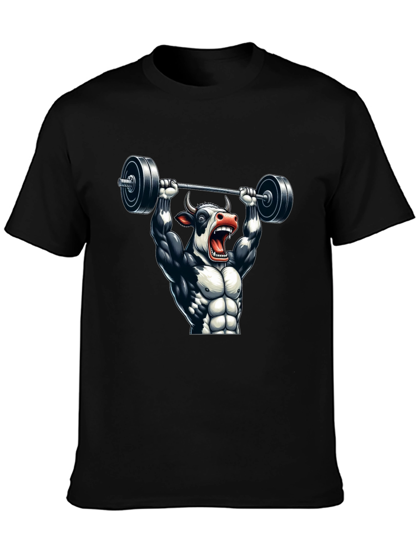 Weightlifting Cow Graphic Tee - Black