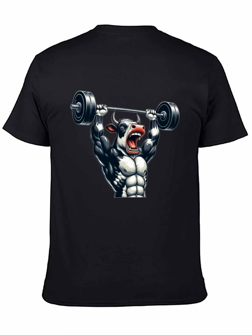 Weightlifting Cow Graphic Tee - Black