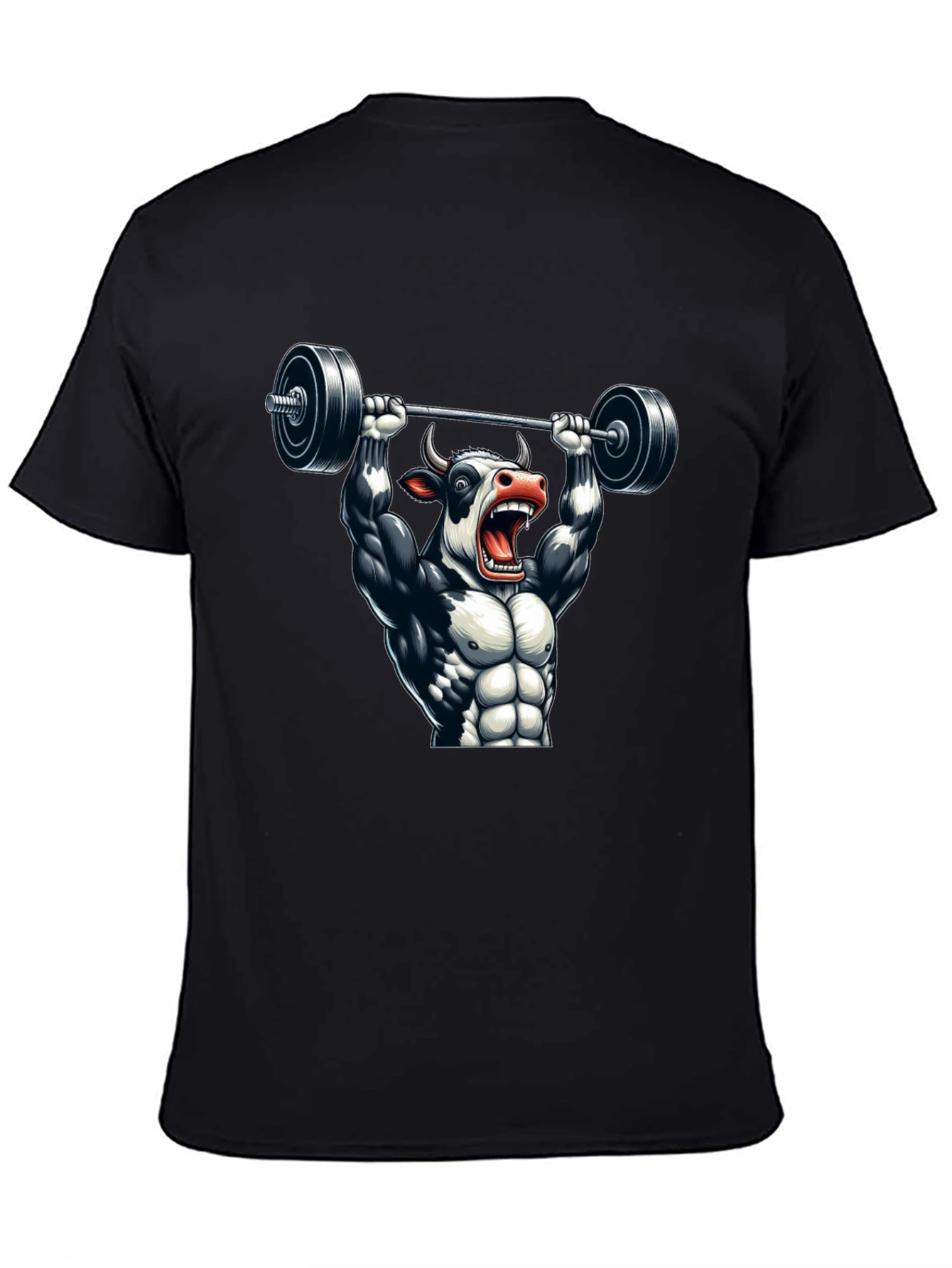 Weightlifting Cow Graphic Tee - Black