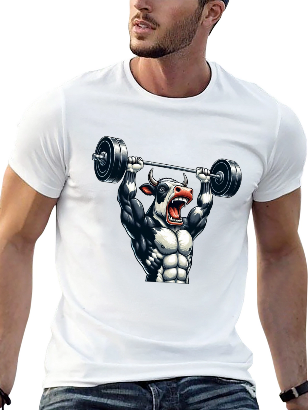 Weightlifting Cow Graphic Tee - Black