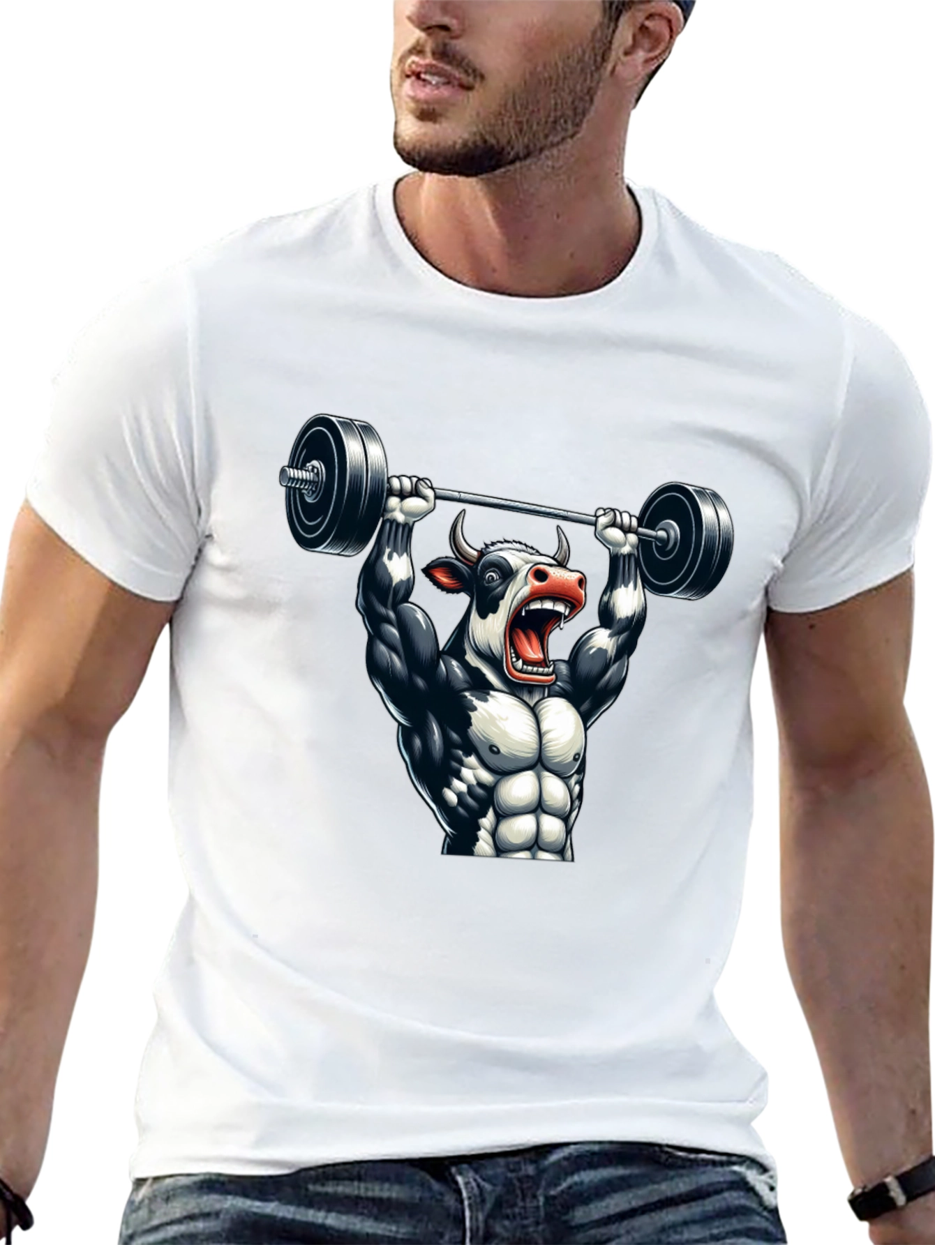 Weightlifting Cow Graphic Tee - Black