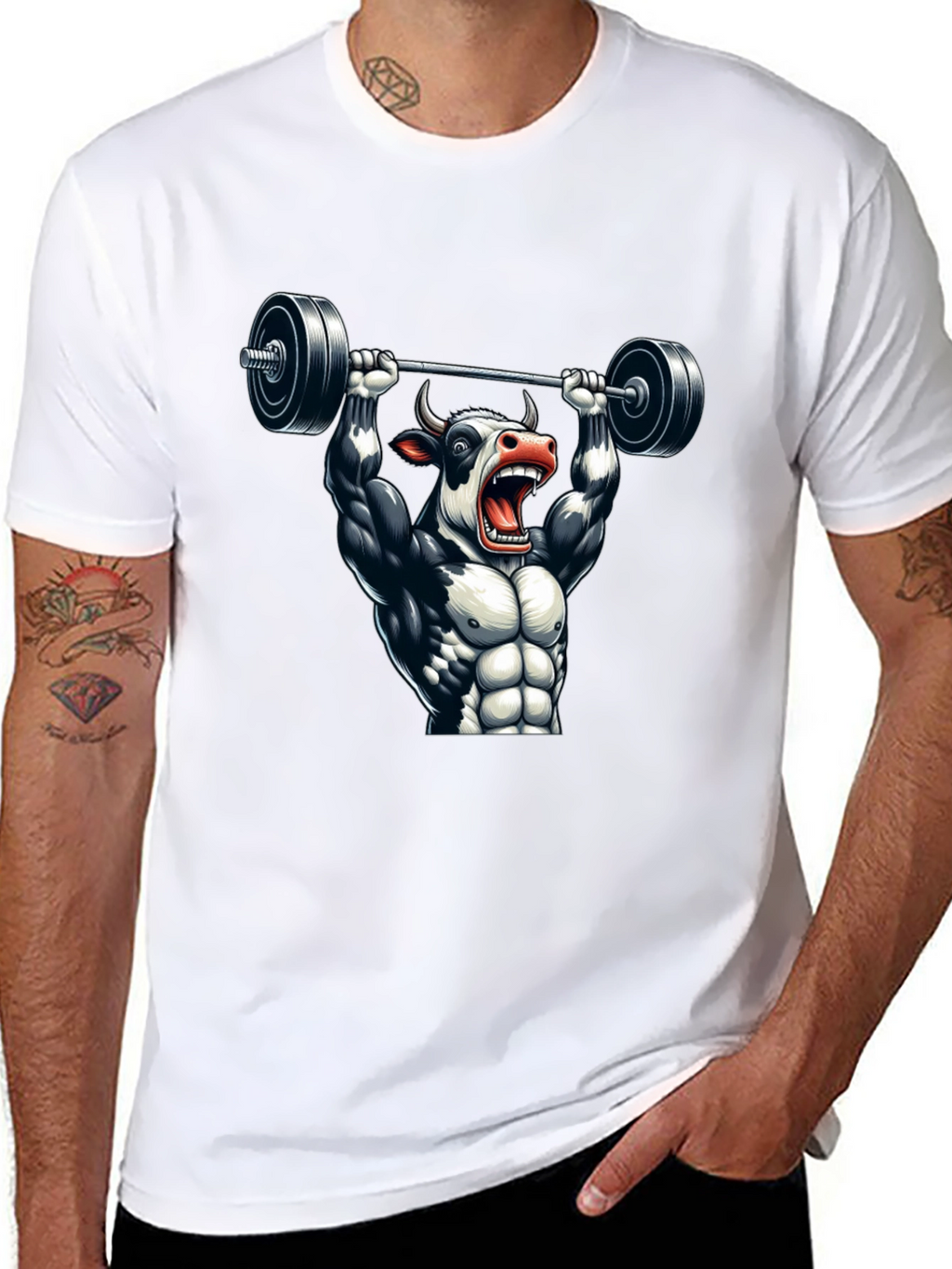 Weightlifting Cow Graphic Tee - Black