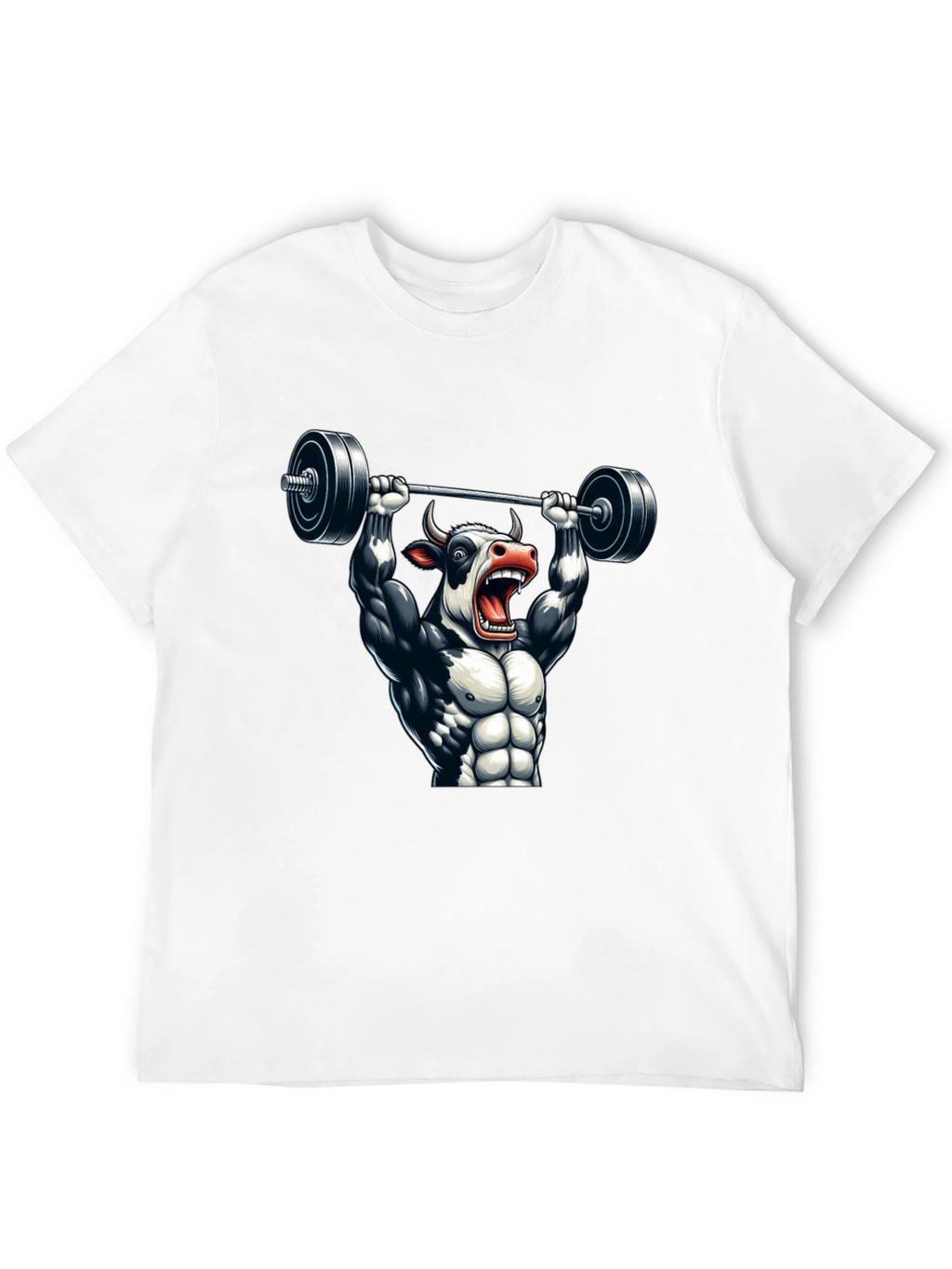 Weightlifting Cow Graphic Tee - Black