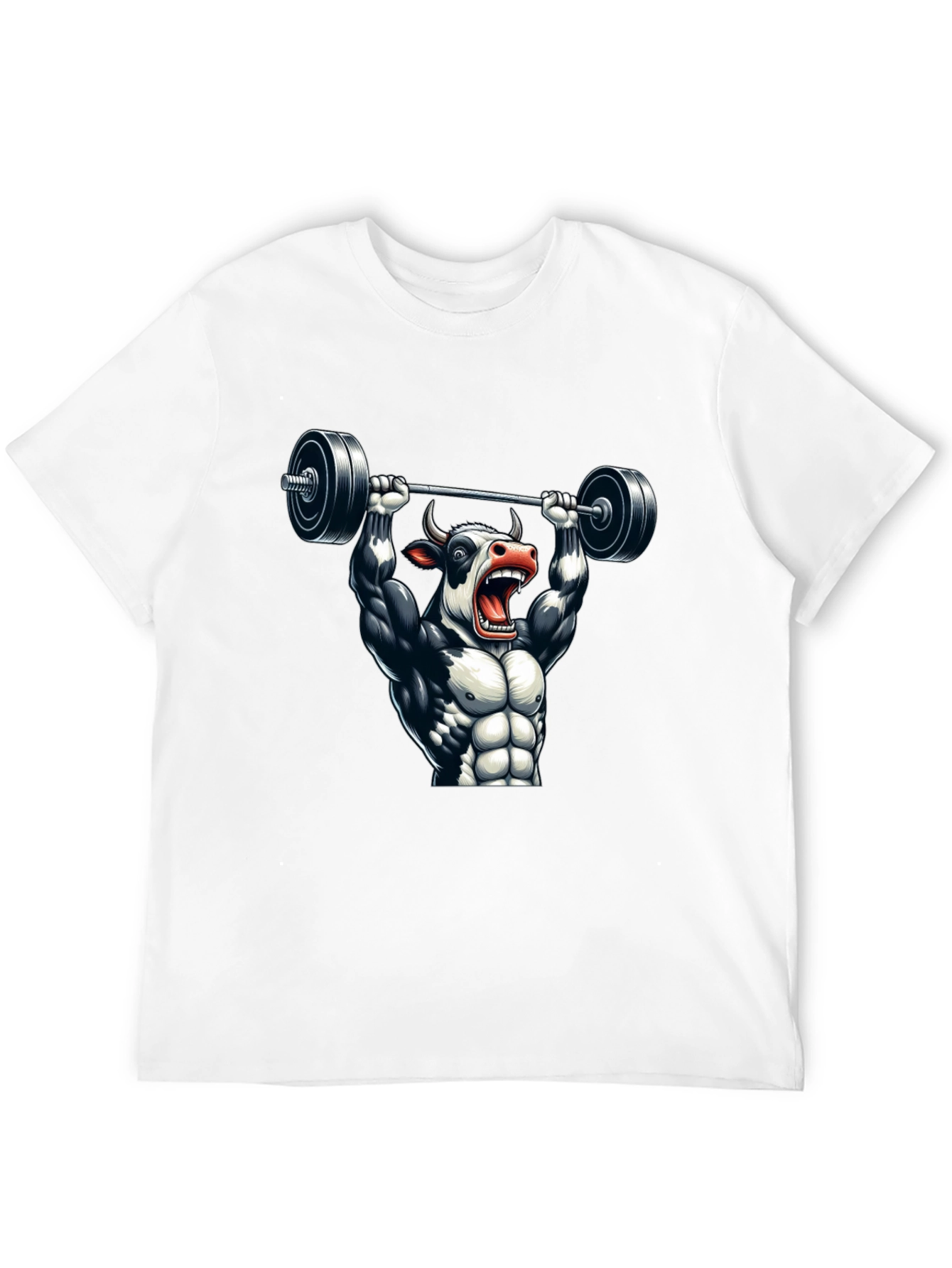 Weightlifting Cow Graphic Tee - Black