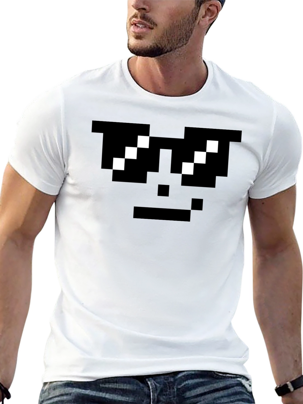 Pixel Sunglasses Cool Face Black T-Shirt
