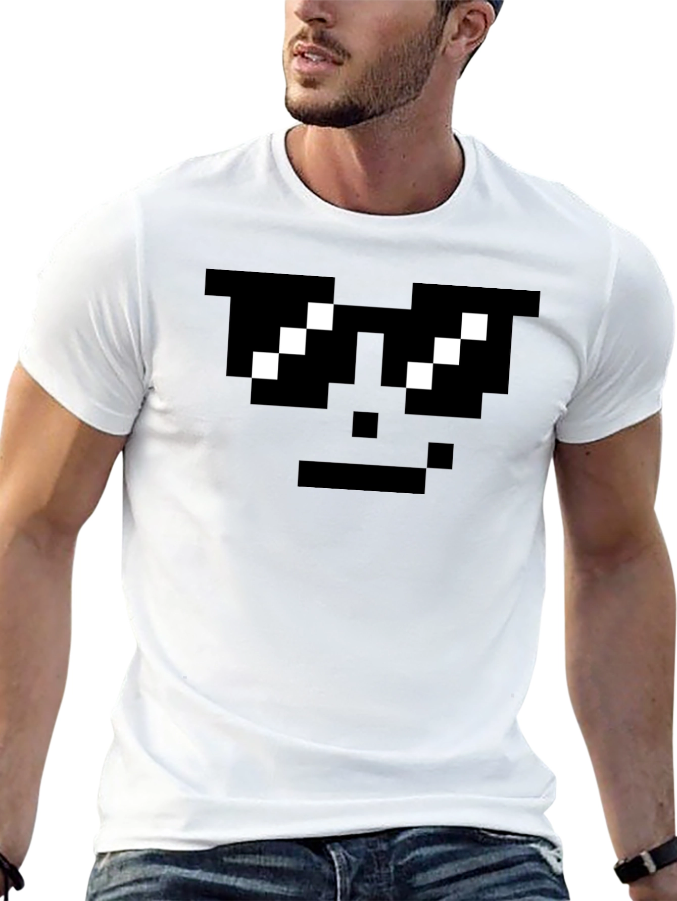 Pixel Sunglasses Cool Face Black T-Shirt