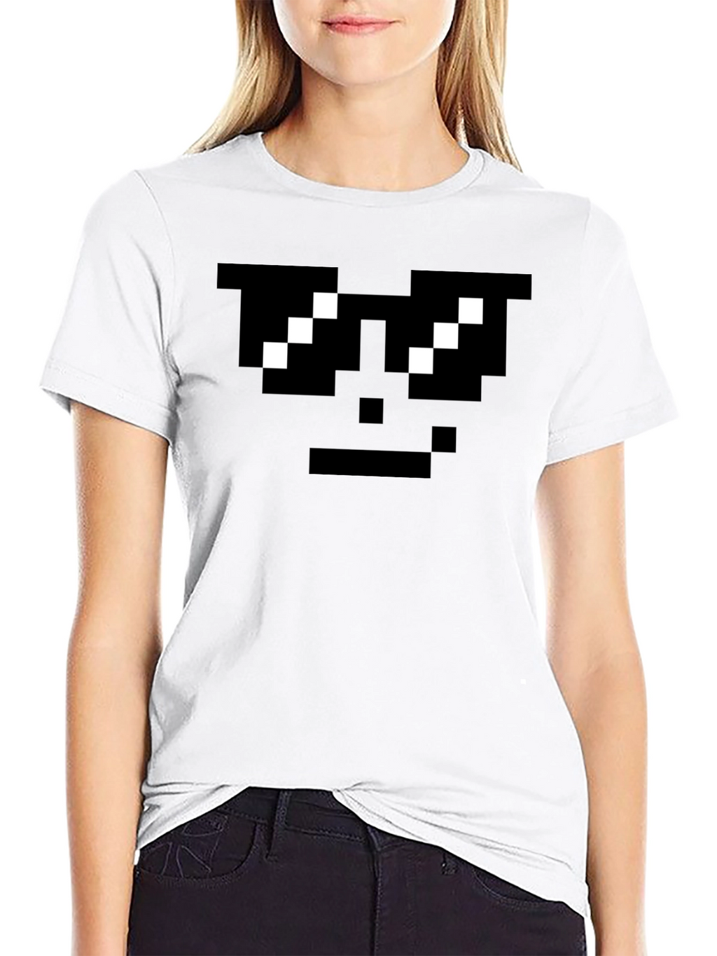 Pixel Sunglasses Cool Face Black T-Shirt