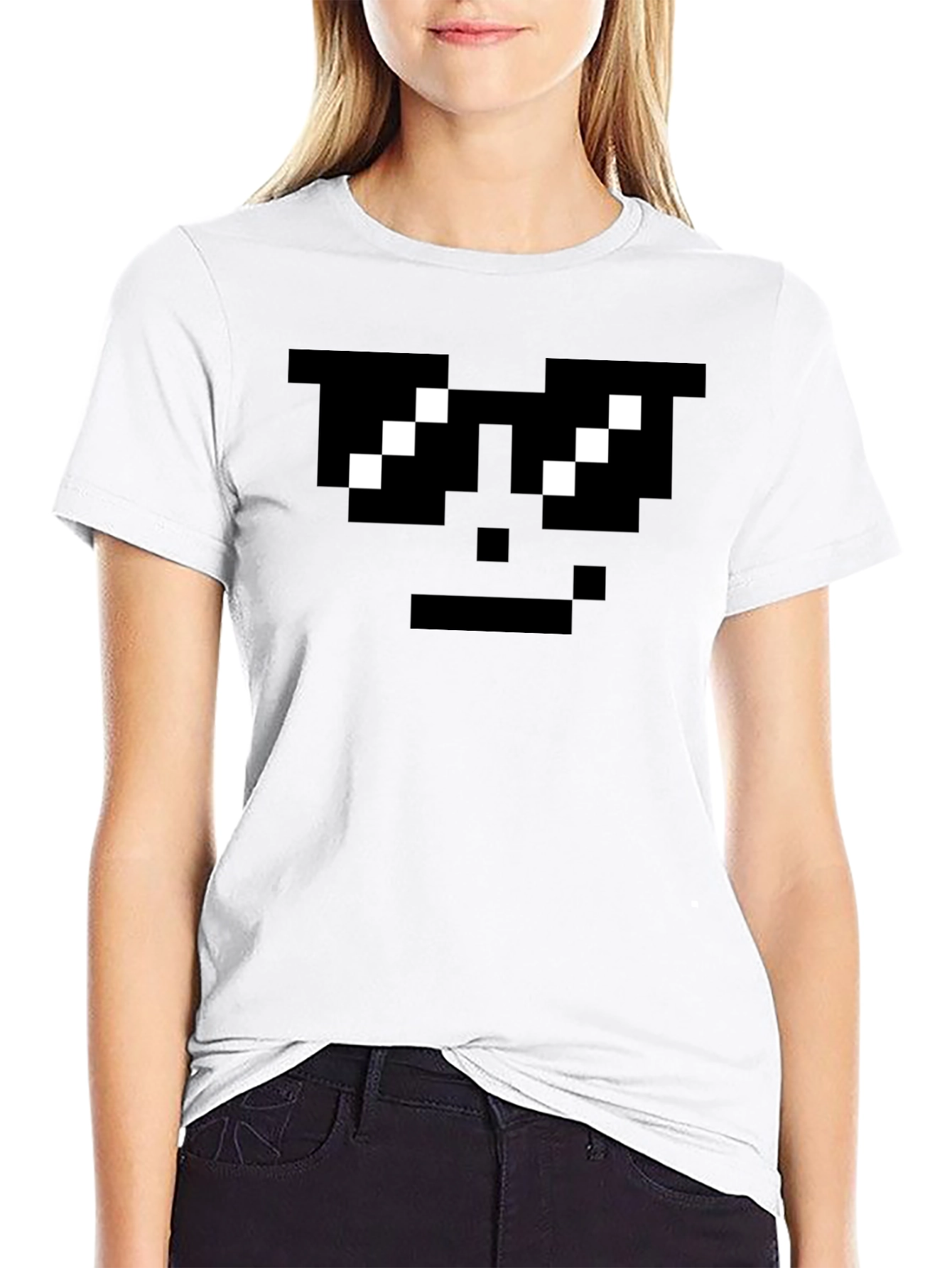Pixel Sunglasses Cool Face Black T-Shirt