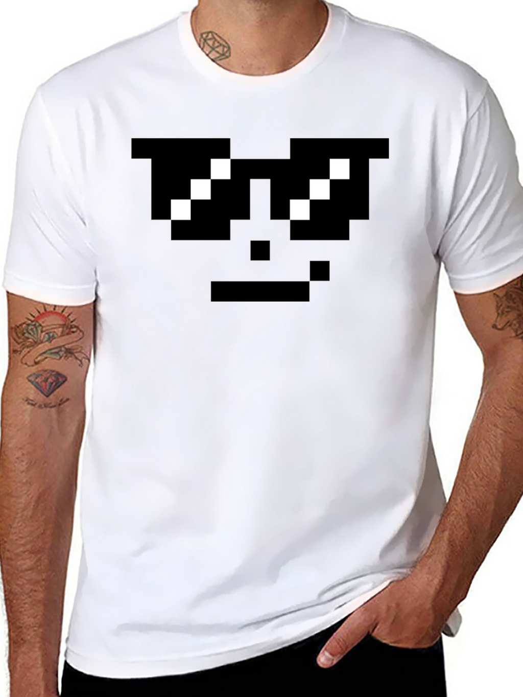 Pixel Sunglasses Cool Face Black T-Shirt