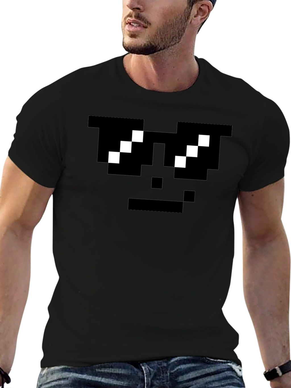 Pixel Sunglasses Cool Face Black T-Shirt