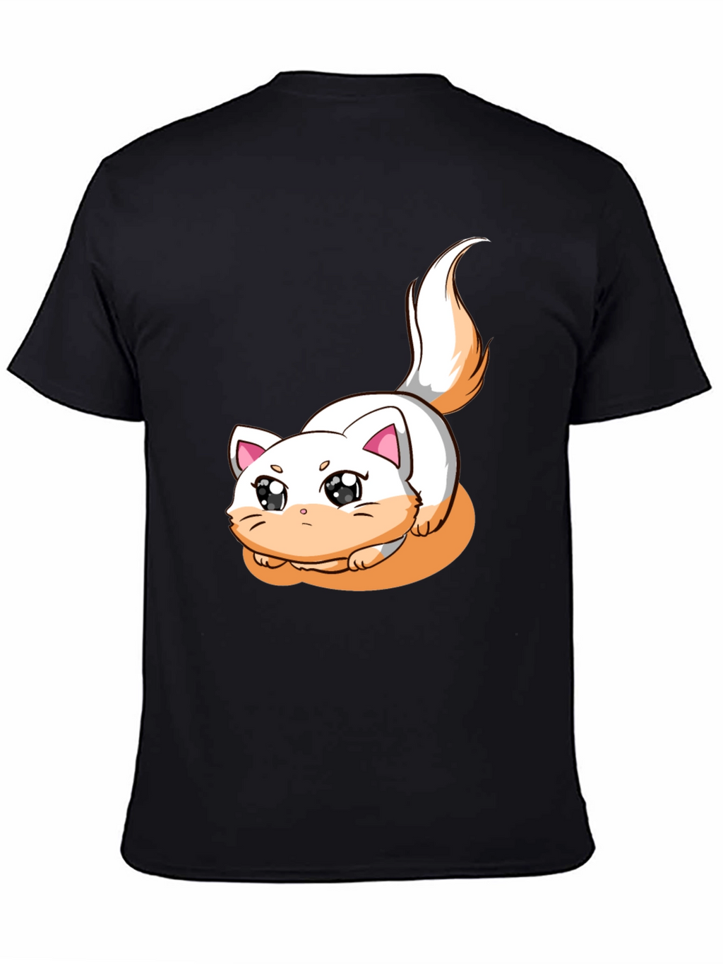 Cute Cartoon Cat Graphic T-Shirt - Black