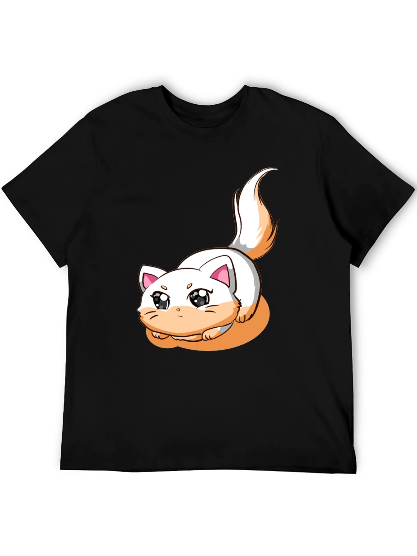 Cute Cartoon Cat Graphic T-Shirt - Black