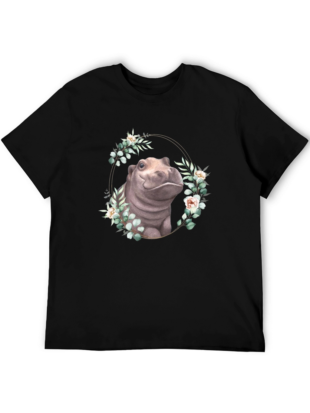 Hippo Floral Wreath T-Shirt - Unique Animal Design