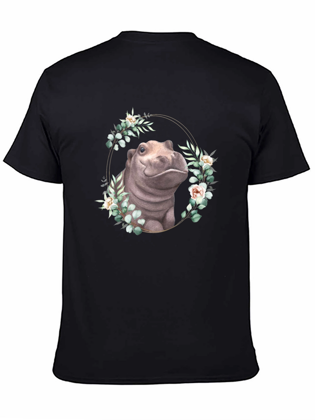 Hippo Floral Wreath T-Shirt - Unique Animal Design