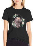 Hippo Floral Wreath T-Shirt - Unique Animal Design