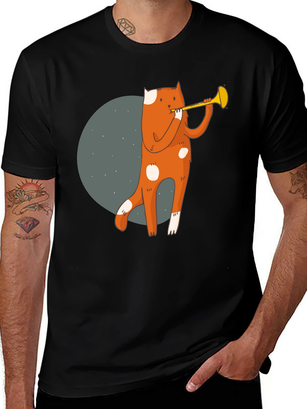 Trumpet Cat Graphic T-Shirt - Unique Design!