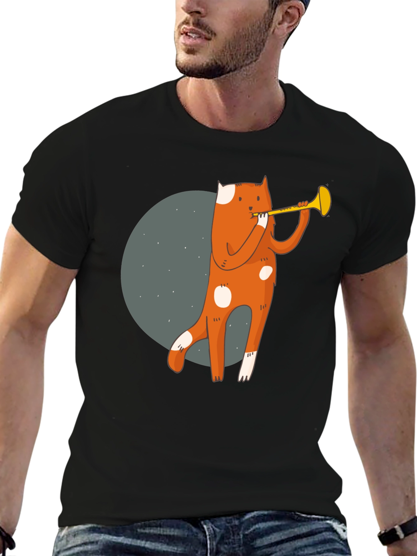 Trumpet Cat Graphic T-Shirt - Unique Design!