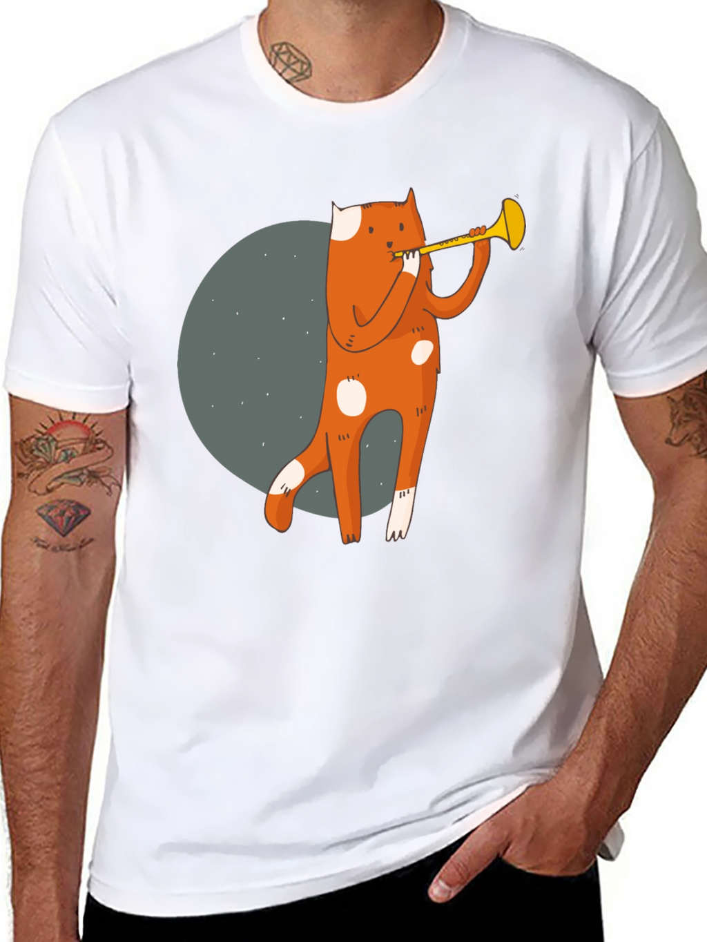 Trumpet Cat Graphic T-Shirt - Unique Design!