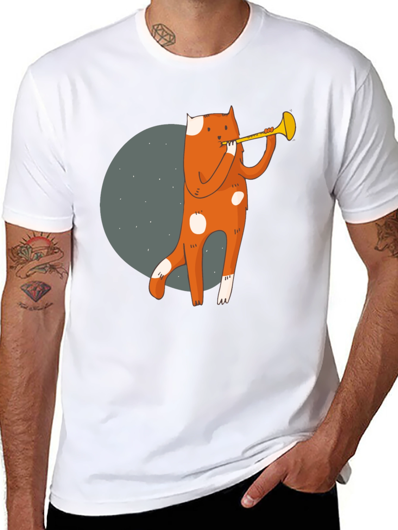 Trumpet Cat Graphic T-Shirt - Unique Design!
