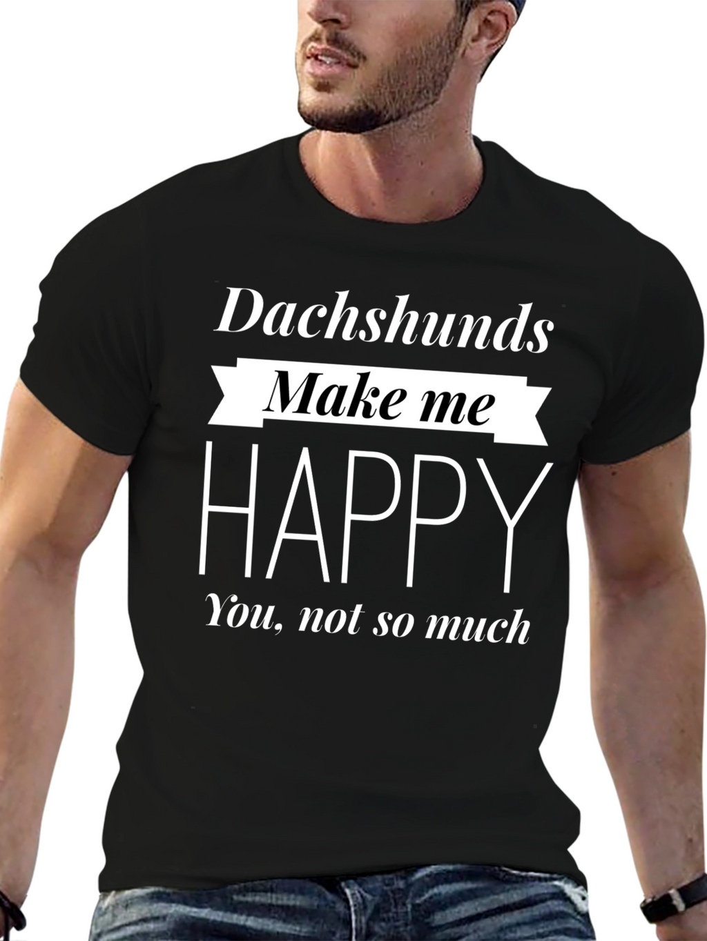 Dachshunds Make Me Happy Black T-Shirt
