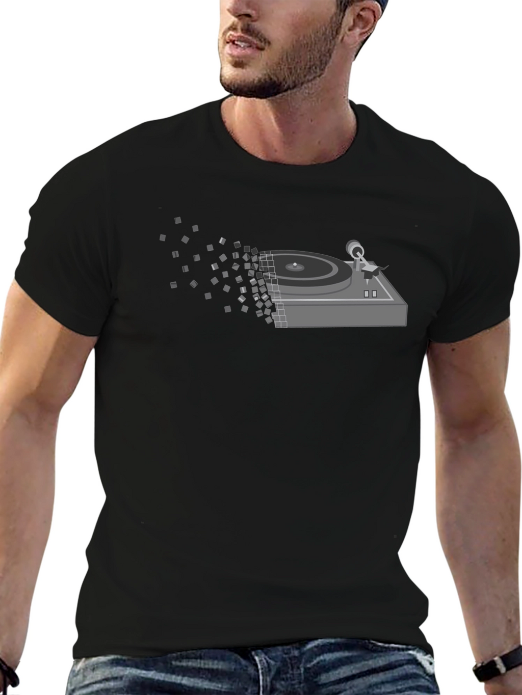 Pixelated Turntable Graphic T-Shirt - Black