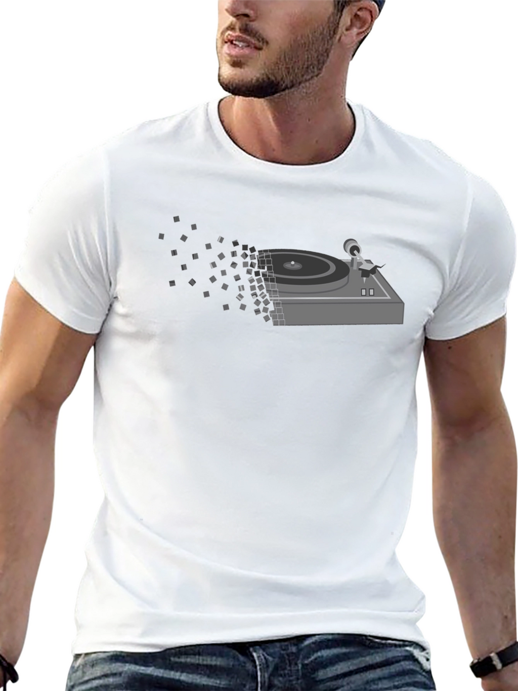Pixelated Turntable Graphic T-Shirt - Black