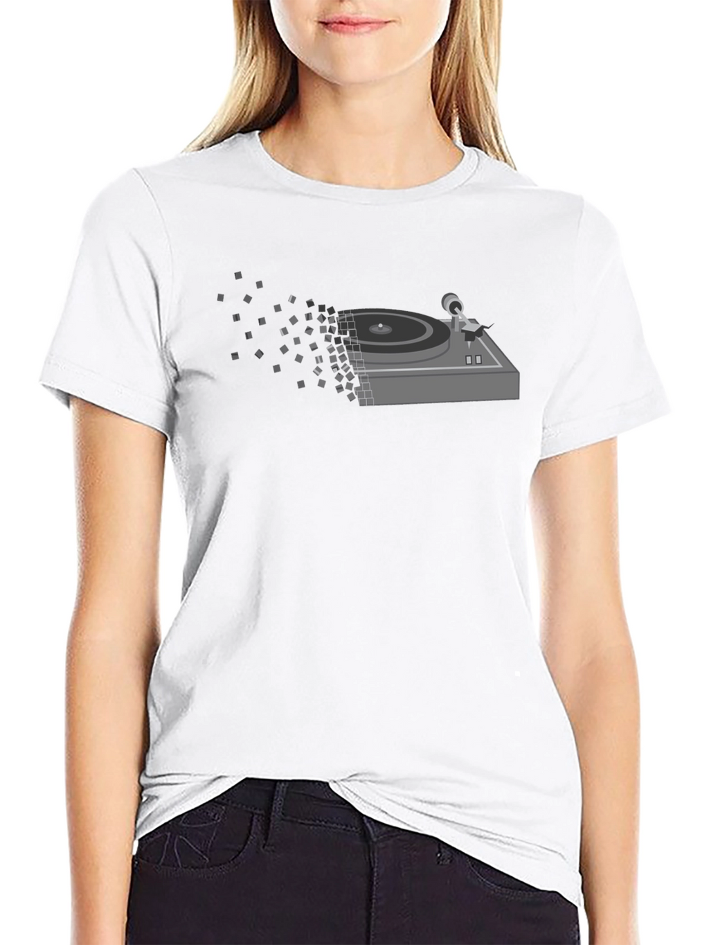 Pixelated Turntable Graphic T-Shirt - Black