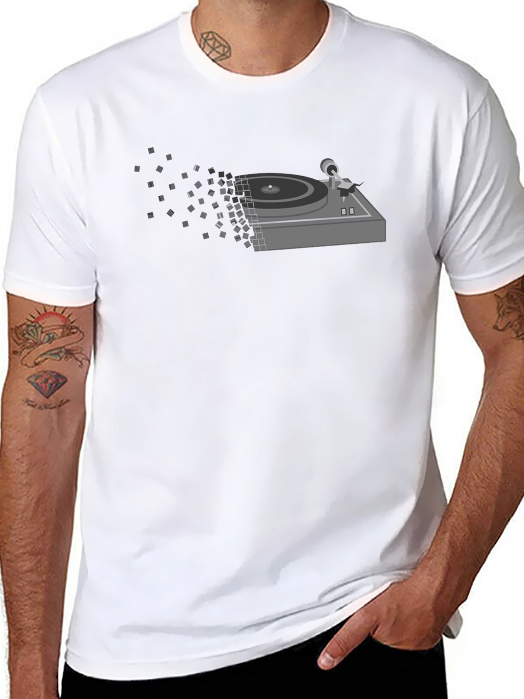 Pixelated Turntable Graphic T-Shirt - Black