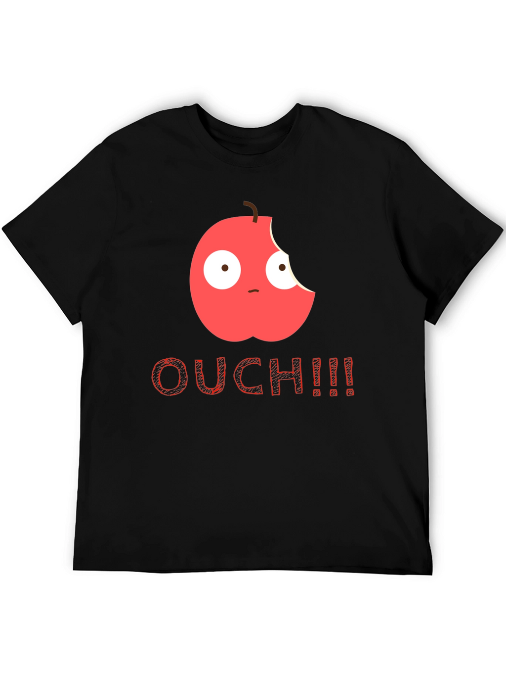 Bitten Apple Cartoon Black T-Shirt