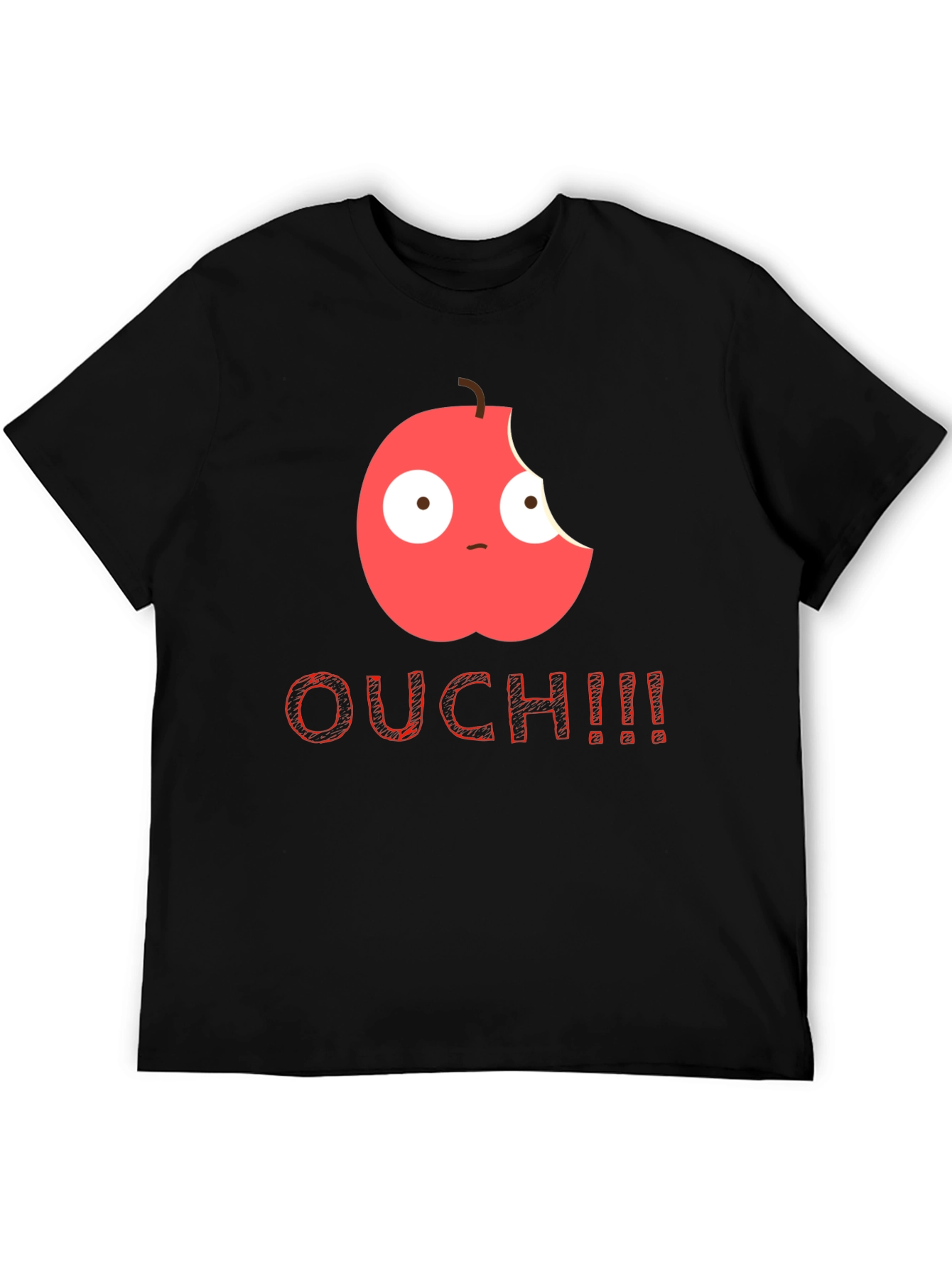 Bitten Apple Cartoon Black T-Shirt