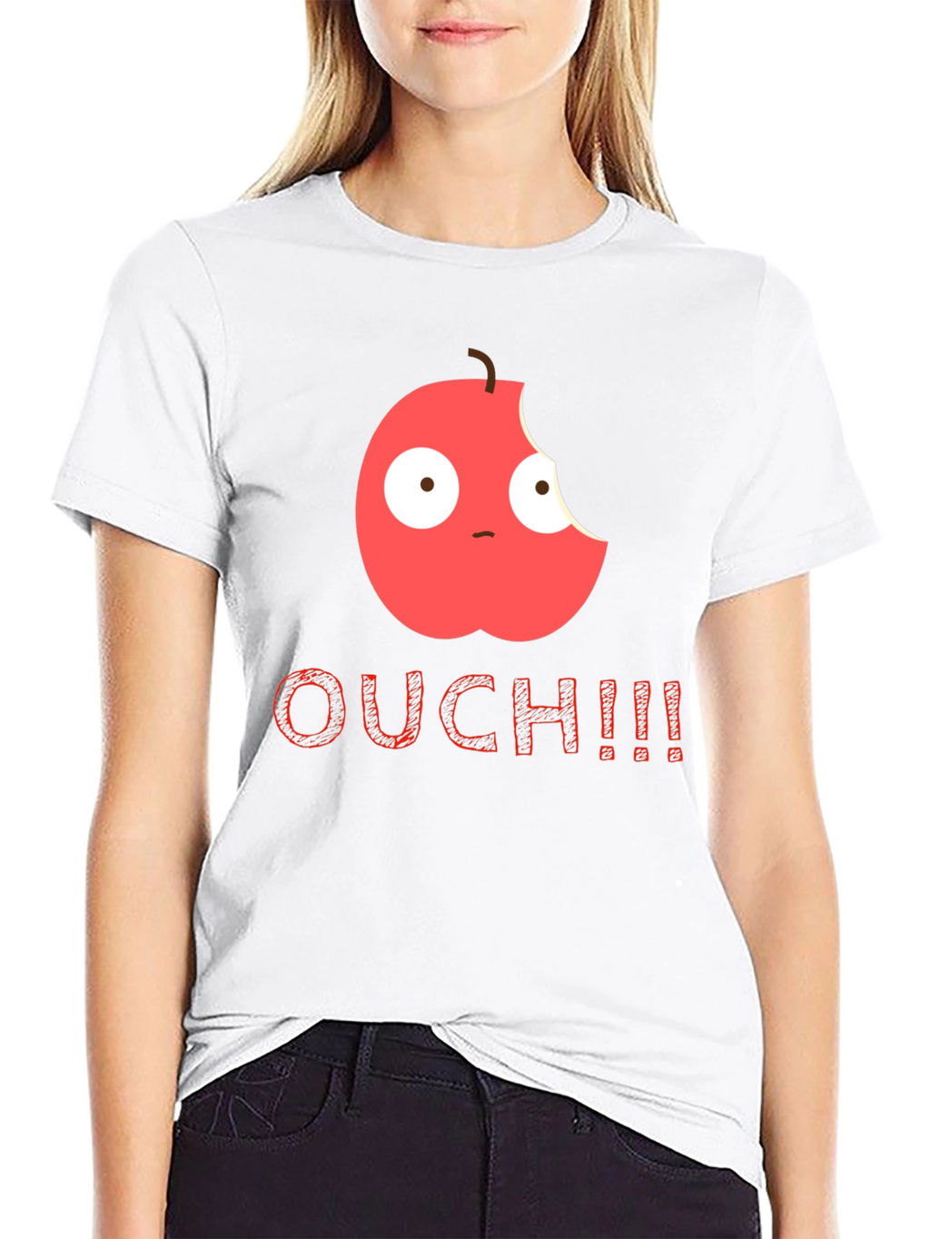 Bitten Apple Cartoon Black T-Shirt