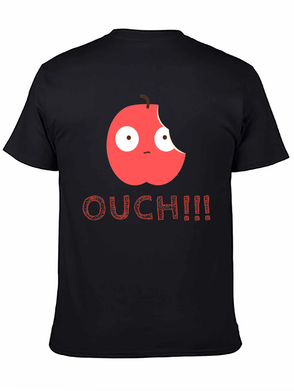 Bitten Apple Cartoon Black T-Shirt