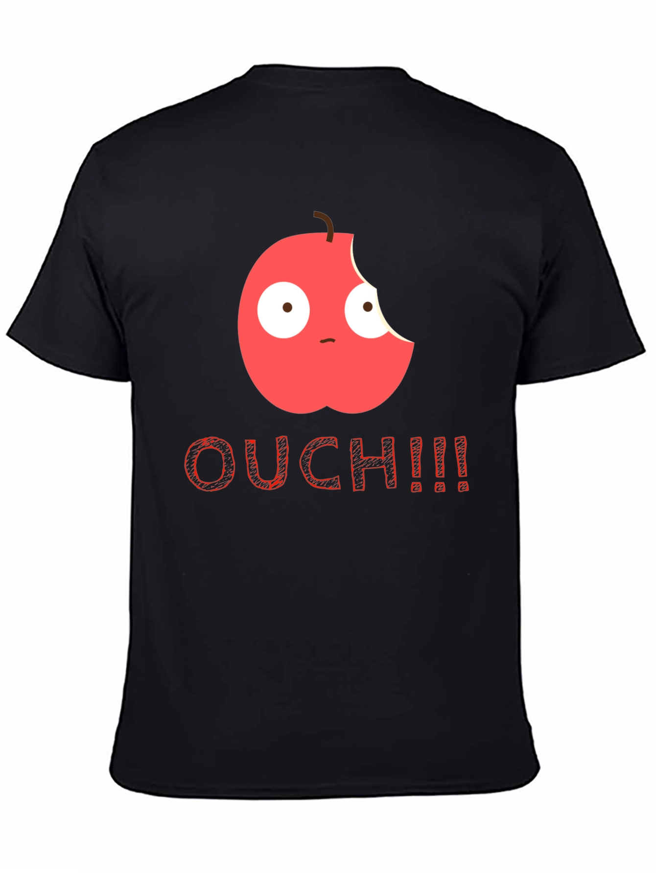 Bitten Apple Cartoon Black T-Shirt
