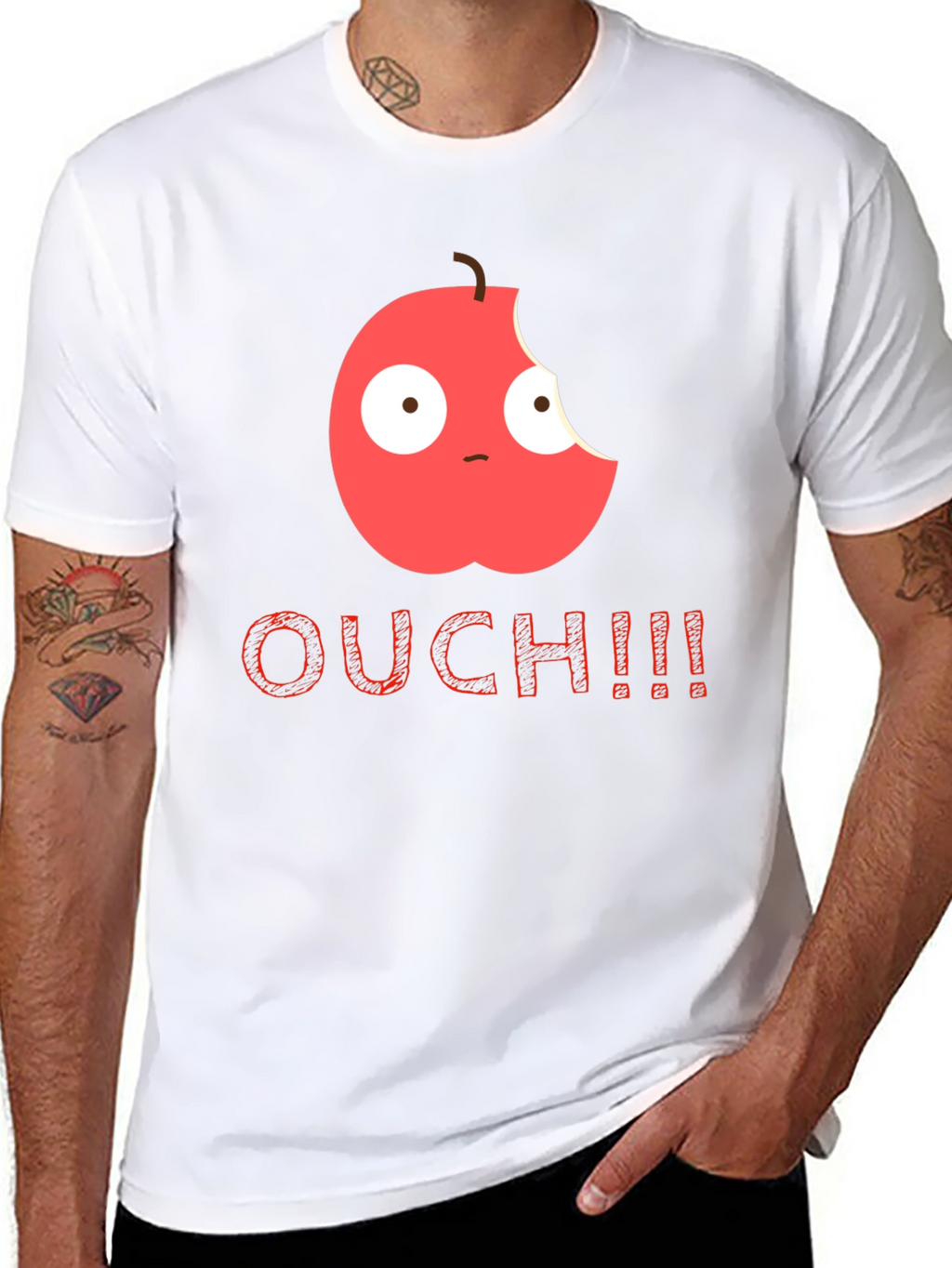 Bitten Apple Cartoon Black T-Shirt