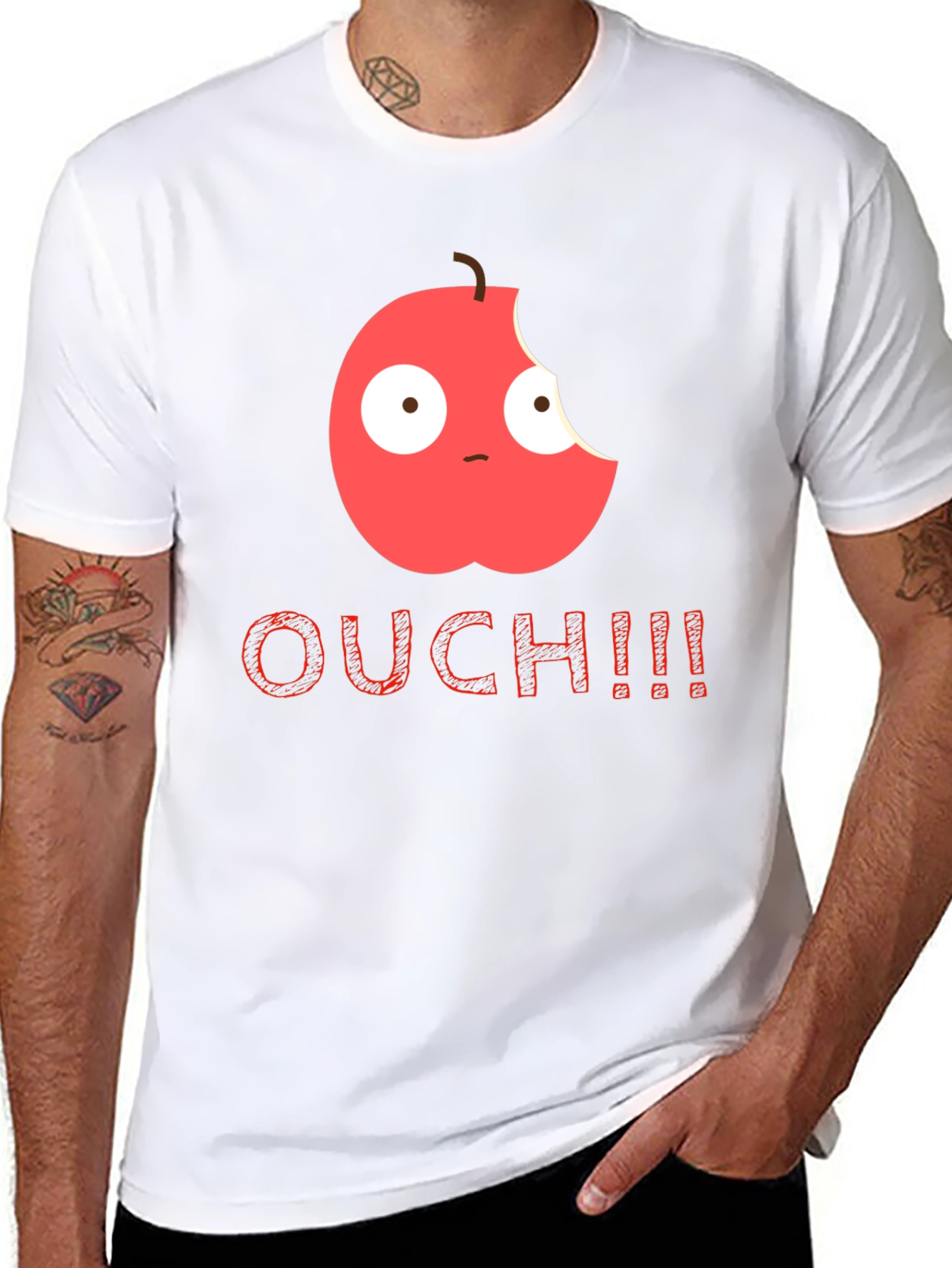 Bitten Apple Cartoon Black T-Shirt