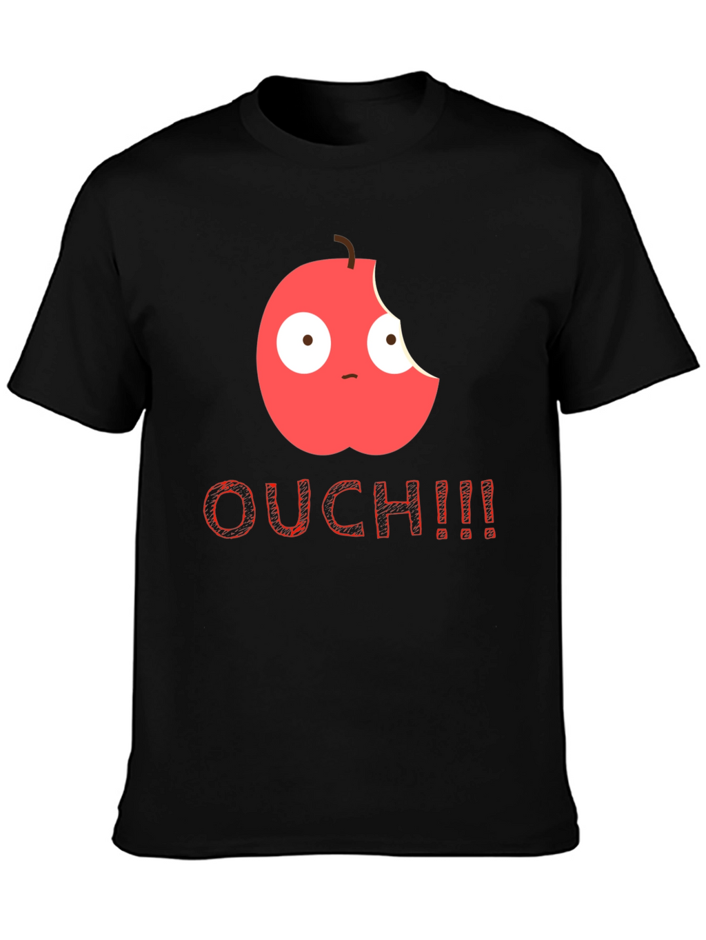 Bitten Apple Cartoon Black T-Shirt